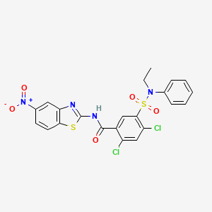 2,4-dichloro-5-{[ethyl(phenyl)amino]sulfonyl}-N-(5-nitro-1,3-benzothiazol-2-yl)benzamide