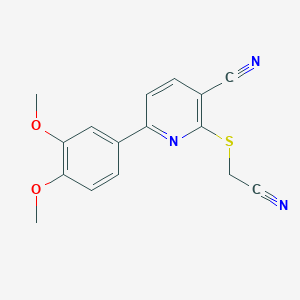 molecular formula C16H13N3O2S B4581410 2-[(cyanomethyl)thio]-6-(3,4-dimethoxyphenyl)nicotinonitrile 