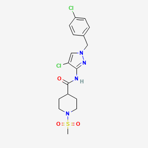 molecular formula C17H20Cl2N4O3S B4581427 N-[4-chloro-1-(4-chlorobenzyl)-1H-pyrazol-3-yl]-1-(methylsulfonyl)-4-piperidinecarboxamide 