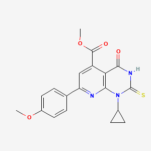 molecular formula C19H17N3O4S B4581450 methyl 1-cyclopropyl-2-mercapto-7-(4-methoxyphenyl)-4-oxo-1,4-dihydropyrido[2,3-d]pyrimidine-5-carboxylate 