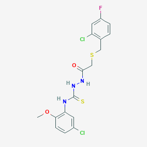 molecular formula C17H16Cl2FN3O2S2 B4581458 2-{[(2-氯-4-氟苄基)硫]乙酰基}-N-(5-氯-2-甲氧基苯基)肼基碳硫酰胺 