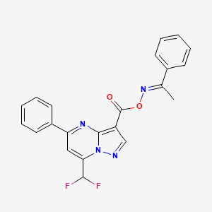 molecular formula C22H16F2N4O2 B4581479 1-苯乙酮 O-{[7-(二氟甲基)-5-苯基吡唑并[1,5-a]嘧啶-3-基]羰基}肟 