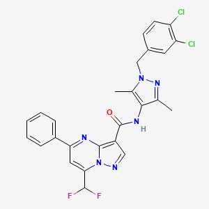 molecular formula C26H20Cl2F2N6O B4581596 N-[1-(3,4-dichlorobenzyl)-3,5-dimethyl-1H-pyrazol-4-yl]-7-(difluoromethyl)-5-phenylpyrazolo[1,5-a]pyrimidine-3-carboxamide 
