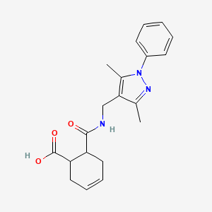 molecular formula C20H23N3O3 B4581698 6-({[(3,5-dimethyl-1-phenyl-1H-pyrazol-4-yl)methyl]amino}carbonyl)-3-cyclohexene-1-carboxylic acid 