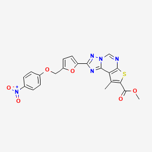 molecular formula C21H15N5O6S B4581750 9-甲基-2-{5-[(4-硝基苯氧基)甲基]-2-呋喃基}噻吩并[3,2-e][1,2,4]三唑并[1,5-c]嘧啶-8-甲酸甲酯 