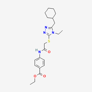 molecular formula C22H30N4O3S B4581765 ethyl 4-[({[5-(cyclohexylmethyl)-4-ethyl-4H-1,2,4-triazol-3-yl]thio}acetyl)amino]benzoate 