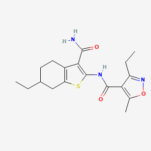 molecular formula C18H23N3O3S B4581771 N-[3-(aminocarbonyl)-6-ethyl-4,5,6,7-tetrahydro-1-benzothien-2-yl]-3-ethyl-5-methyl-4-isoxazolecarboxamide 