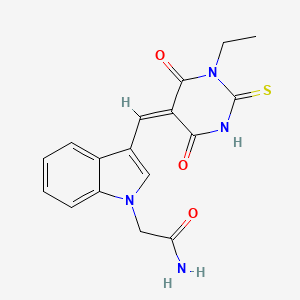 molecular formula C17H16N4O3S B4581811 2-{3-[(1-ethyl-4,6-dioxo-2-thioxotetrahydro-5(2H)-pyrimidinylidene)methyl]-1H-indol-1-yl}acetamide 
