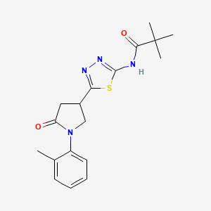molecular formula C18H22N4O2S B4581839 2,2-dimethyl-N-{5-[1-(2-methylphenyl)-5-oxo-3-pyrrolidinyl]-1,3,4-thiadiazol-2-yl}propanamide 