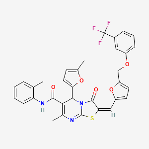 molecular formula C33H26F3N3O5S B4581942 7-methyl-5-(5-methyl-2-furyl)-N-(2-methylphenyl)-3-oxo-2-[(5-{[3-(trifluoromethyl)phenoxy]methyl}-2-furyl)methylene]-2,3-dihydro-5H-[1,3]thiazolo[3,2-a]pyrimidine-6-carboxamide 