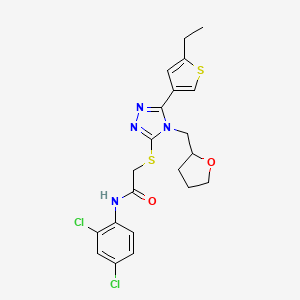 molecular formula C21H22Cl2N4O2S2 B4581945 N-(2,4-dichlorophenyl)-2-{[5-(5-ethyl-3-thienyl)-4-(tetrahydro-2-furanylmethyl)-4H-1,2,4-triazol-3-yl]thio}acetamide 