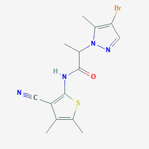 molecular formula C14H15BrN4OS B4582115 2-(4-bromo-5-methyl-1H-pyrazol-1-yl)-N-(3-cyano-4,5-dimethyl-2-thienyl)propanamide 