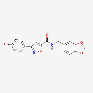 molecular formula C18H13FN2O4 B4582162 N-(1,3-benzodioxol-5-ylmethyl)-3-(4-fluorophenyl)-5-isoxazolecarboxamide 