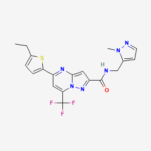 molecular formula C19H17F3N6OS B4582213 5-(5-ethyl-2-thienyl)-N-[(1-methyl-1H-pyrazol-5-yl)methyl]-7-(trifluoromethyl)pyrazolo[1,5-a]pyrimidine-2-carboxamide 