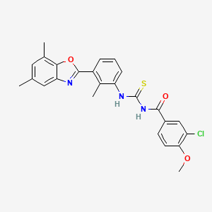molecular formula C25H22ClN3O3S B4582238 3-氯-N-({[3-(5,7-二甲基-1,3-苯并恶唑-2-基)-2-甲基苯基]氨基}碳硫酰)-4-甲氧基苯甲酰胺 