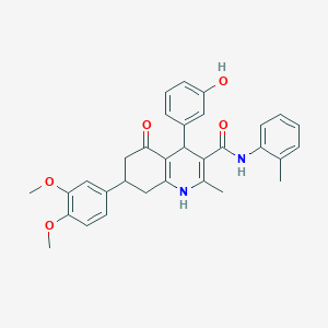 molecular formula C32H32N2O5 B4582312 7-(3,4-二甲氧基苯基)-4-(3-羟基苯基)-2-甲基-N-(2-甲基苯基)-5-氧代-1,4,5,6,7,8-六氢-3-喹啉甲酰胺 