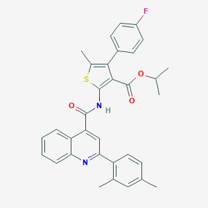 molecular formula C33H29FN2O3S B458253 Isopropyl 2-({[2-(2,4-dimethylphenyl)-4-quinolinyl]carbonyl}amino)-4-(4-fluorophenyl)-5-methyl-3-thiophenecarboxylate 