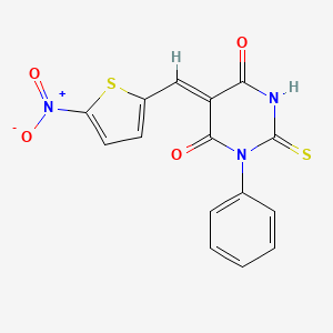 molecular formula C15H9N3O4S2 B4582585 5-[(5-硝基-2-噻吩基)亚甲基]-1-苯基-2-硫代二氢-4,6(1H,5H)-嘧啶二酮 