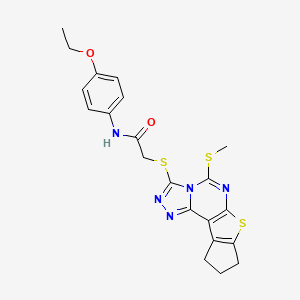 molecular formula C21H21N5O2S3 B4582632 N-(4-ethoxyphenyl)-2-{[5-(methylthio)-9,10-dihydro-8H-cyclopenta[4,5]thieno[3,2-e][1,2,4]triazolo[4,3-c]pyrimidin-3-yl]thio}acetamide 