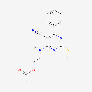 molecular formula C16H16N4O2S B4582706 2-{[5-氰基-2-(甲硫基)-6-苯基-4-嘧啶基]氨基}乙基乙酸酯 