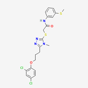 molecular formula C21H22Cl2N4O2S2 B4582709 2-({5-[3-(2,4-dichlorophenoxy)propyl]-4-methyl-4H-1,2,4-triazol-3-yl}thio)-N-[3-(methylthio)phenyl]acetamide 