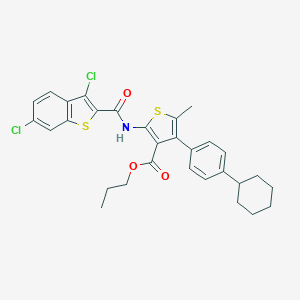 molecular formula C30H29Cl2NO3S2 B458277 Propyl 4-(4-cyclohexylphenyl)-2-{[(3,6-dichloro-1-benzothien-2-yl)carbonyl]amino}-5-methyl-3-thiophenecarboxylate 