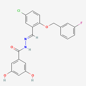 molecular formula C21H16ClFN2O4 B4582888 N'-{5-chloro-2-[(3-fluorobenzyl)oxy]benzylidene}-3,5-dihydroxybenzohydrazide 
