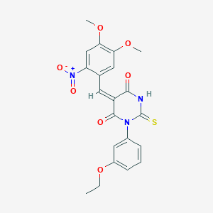 molecular formula C21H19N3O7S B4582928 5-(4,5-二甲氧基-2-硝基苄亚叉)-1-(3-乙氧基苯基)-2-硫代二氢-4,6(1H,5H)-嘧啶二酮 
