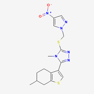 molecular formula C16H18N6O2S2 B4582979 4-甲基-3-(6-甲基-4,5,6,7-四氢-1-苯并噻吩-3-基)-5-{[(4-硝基-1H-吡唑-1-基)甲基]硫代}-4H-1,2,4-三唑 
