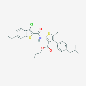 Propyl 2-{[(3-chloro-6-ethyl-1-benzothien-2-yl)carbonyl]amino}-4-(4-isobutylphenyl)-5-methyl-3-thiophenecarboxylate