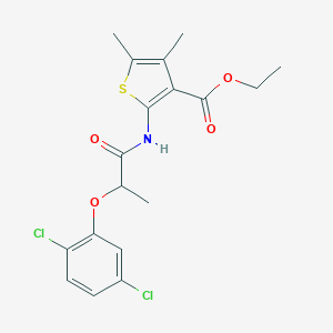 molecular formula C18H19Cl2NO4S B458309 Ethyl 2-{[2-(2,5-dichlorophenoxy)propanoyl]amino}-4,5-dimethyl-3-thiophenecarboxylate 
