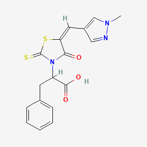 molecular formula C17H15N3O3S2 B4583241 2-{5-[(1-甲基-1H-吡唑-4-基)亚甲基]-4-氧代-2-硫代-1,3-噻唑烷-3-基}-3-苯基丙酸 