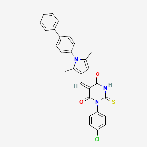 molecular formula C29H22ClN3O2S B4583246 5-{[1-(4-联苯基)-2,5-二甲基-1H-吡咯-3-基]亚甲基}-1-(4-氯苯基)-2-硫代二氢-4,6(1H,5H)-嘧啶二酮 