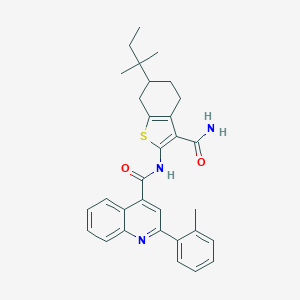 molecular formula C31H33N3O2S B458326 N-[3-carbamoyl-6-(2-methylbutan-2-yl)-4,5,6,7-tetrahydro-1-benzothiophen-2-yl]-2-(2-methylphenyl)quinoline-4-carboxamide 