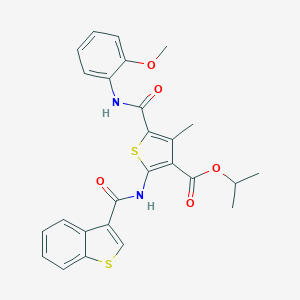 molecular formula C26H24N2O5S2 B458329 Isopropyl 2-[(1-benzothien-3-ylcarbonyl)amino]-5-[(2-methoxyanilino)carbonyl]-4-methyl-3-thiophenecarboxylate 