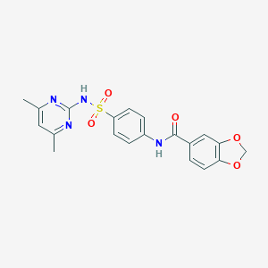 molecular formula C20H18N4O5S B458335 N-[4-[(4,6-dimethylpyrimidin-2-yl)sulfamoyl]phenyl]-1,3-benzodioxole-5-carboxamide 