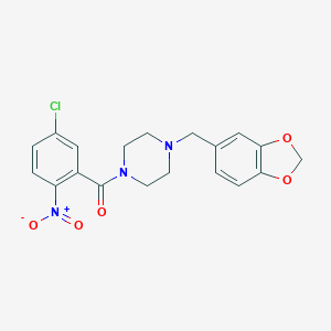 molecular formula C19H18ClN3O5 B458336 1-(1,3-Benzodioxol-5-ylmethyl)-4-{5-chloro-2-nitrobenzoyl}piperazine 