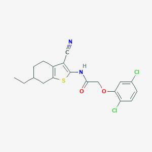 molecular formula C19H18Cl2N2O2S B458349 N-(3-cyano-6-ethyl-4,5,6,7-tetrahydro-1-benzothiophen-2-yl)-2-(2,5-dichlorophenoxy)acetamide 