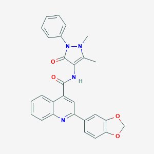 molecular formula C28H22N4O4 B458350 2-(1,3-benzodioxol-5-yl)-N-(1,5-dimethyl-3-oxo-2-phenyl-2,3-dihydro-1H-pyrazol-4-yl)quinoline-4-carboxamide 