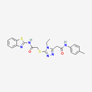 molecular formula C22H22N6O2S2 B4583522 2-(5-{[2-(1,3-苯并噻唑-2-氨基)-2-氧代乙基]硫代}-4-乙基-4H-1,2,4-三唑-3-基)-N-(4-甲苯基)乙酰胺 