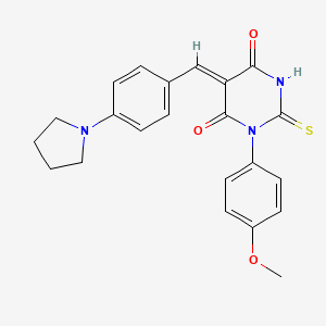 molecular formula C22H21N3O3S B4583602 1-(4-methoxyphenyl)-5-[4-(1-pyrrolidinyl)benzylidene]-2-thioxodihydro-4,6(1H,5H)-pyrimidinedione 