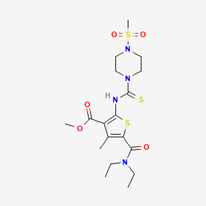 molecular formula C18H28N4O5S3 B4583643 5-[(二乙氨基)羰基]-4-甲基-2-({[4-(甲基磺酰基)-1-哌嗪基]碳硫代酰}氨基)-3-噻吩甲酸甲酯 