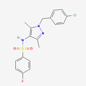 molecular formula C18H17ClFN3O2S B4583650 N-[1-(4-chlorobenzyl)-3,5-dimethyl-1H-pyrazol-4-yl]-4-fluorobenzenesulfonamide 