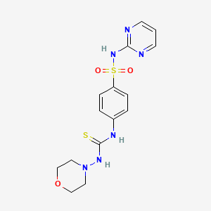 molecular formula C15H18N6O3S2 B4583721 4-{[(4-morpholinylamino)carbonothioyl]amino}-N-2-pyrimidinylbenzenesulfonamide 