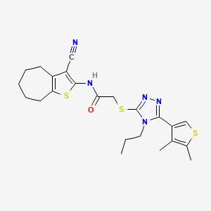 molecular formula C23H27N5OS3 B4583743 N-(3-cyano-5,6,7,8-tetrahydro-4H-cyclohepta[b]thien-2-yl)-2-{[5-(4,5-dimethyl-3-thienyl)-4-propyl-4H-1,2,4-triazol-3-yl]thio}acetamide 