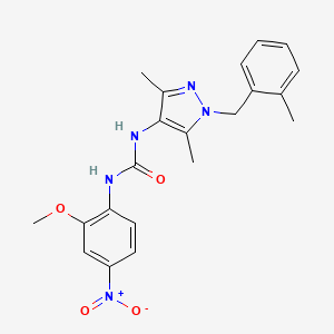 molecular formula C21H23N5O4 B4583831 N-[3,5-二甲基-1-(2-甲基苄基)-1H-吡唑-4-基]-N'-(2-甲氧基-4-硝基苯基)脲 