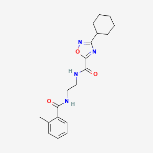 molecular formula C19H24N4O3 B4583912 3-cyclohexyl-N-{2-[(2-methylbenzoyl)amino]ethyl}-1,2,4-oxadiazole-5-carboxamide 