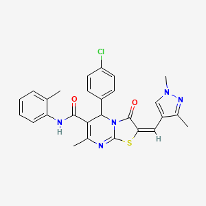 molecular formula C27H24ClN5O2S B4584018 5-(4-氯苯基)-2-[(1,3-二甲基-1H-吡唑-4-基)亚甲基]-7-甲基-N-(2-甲基苯基)-3-氧代-2,3-二氢-5H-[1,3]噻唑并[3,2-a]嘧啶-6-甲酰胺 