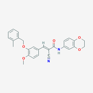 molecular formula C27H24N2O5 B4584054 2-cyano-N-(2,3-dihydro-1,4-benzodioxin-6-yl)-3-{4-methoxy-3-[(2-methylbenzyl)oxy]phenyl}acrylamide 