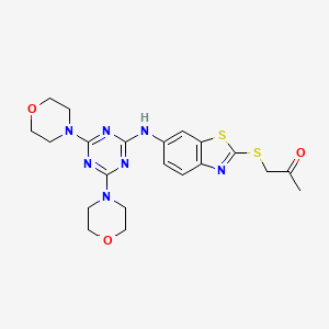 molecular formula C21H25N7O3S2 B4584090 1-({6-[(4,6-二-4-吗啉基-1,3,5-三嗪-2-基)氨基]-1,3-苯并噻唑-2-基}硫代)丙酮 